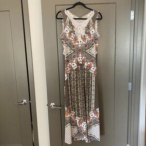 Abstract Floral Pattern Maxi Dress L